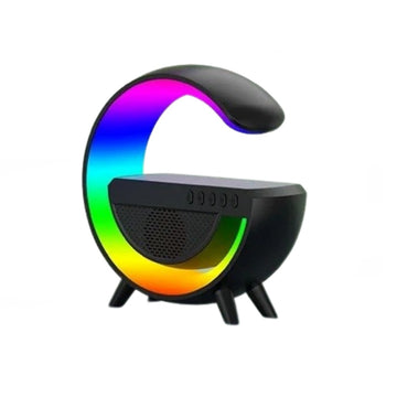 Lampa de Veghe cu Boxă Bluetooth și Încărcare Wireless – RGB, Luminozitate Reglabilă și Radio, Negru pentru Dormitor sau Spații de Relaxare
