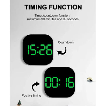 Ceas Digital de Masă și Perete 32x32cm cu LED Verde – Cronometru, Calendar, Termometru, Alarmă și Funcție Snooze, Luminozitate Ajustabilă