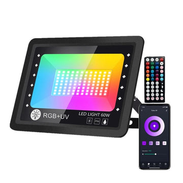 Proiector LED RGBCW Inteligent, Aplicatie, Lumina UV, Interior/Exterior, Rezistent la Apa, Control Din Telefon Prin Internet, Sincronizare Muzica, Telecomanda, Mod Programare Lumini, 60W, Negru - Frize