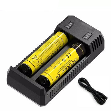 Incarcator Pentru 2 Acumulatori Li-ion Ni-MH Ni-Cd Afisaj Baterie, Compatibil cu 26650 22650 18650 18490 18350 17500 14500 10440 16350 CR123 - Frize