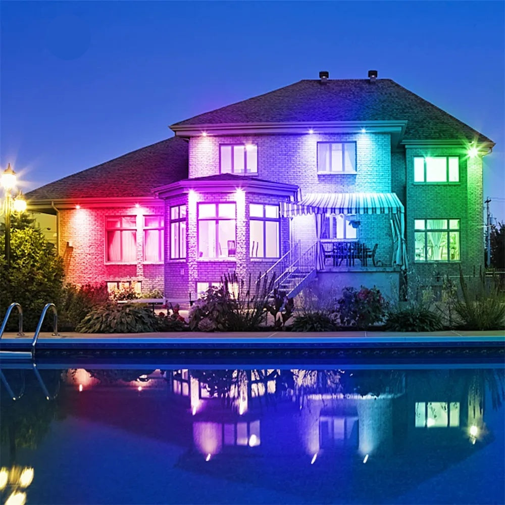 Proiector LED RGBCW Inteligent, Aplicatie, Lumina UV, Interior/Exterior, Rezistent la Apa, Control Din Telefon Prin Internet, Sincronizare Muzica, Telecomanda, Mod Programare Lumini, 100W, Negru - Frize