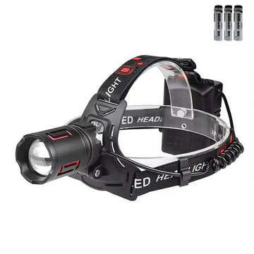 Lanterna de Cap Profesionala VTM.® cu Led, Proiectie SOS, Incarcare Tip C Rapida, 3 Moduri de Lumina, Acumulatori Inclusi, Afisaj Procentaj Baterie, Perfecta Pentru Pescuit, Protectie, Camping si Vanatoare, Negru