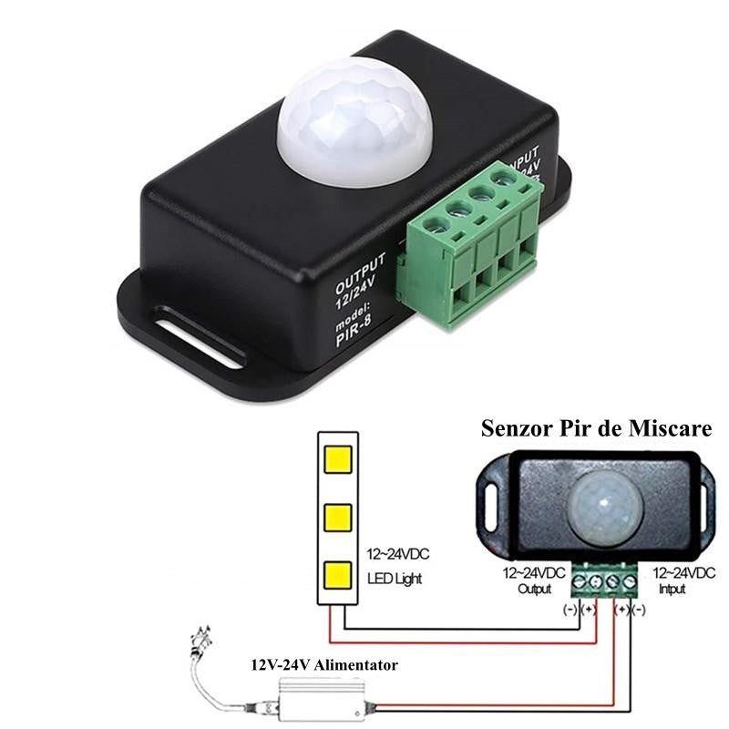 Senzor PIR-8 Comutator Miscare 12V-24V/6A - Frize