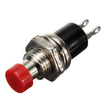 intrerupator push metal mini rosu fara retinere 220V/3A