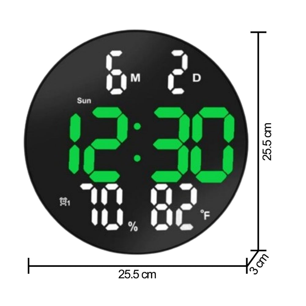 Ceas Digital de Masa si de Perete cu Lumina Led Verde, Calendar, Temperatura, Termometru, Cronometru, Telecomanda, Afisare Umiditate, 20cm - Frize