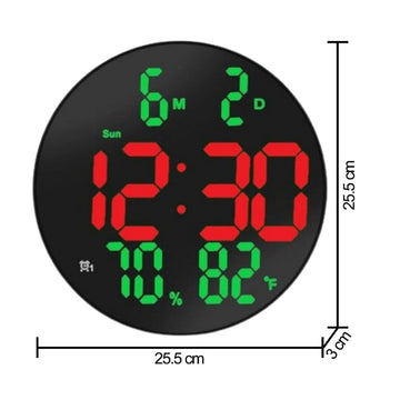 Ceas Digital de Masa si de Perete cu Lumina Led Rosu, Calendar, Temperatura, Termometru, Cronometru, Telecomanda, Afisare Umiditate, 20cm - Frize