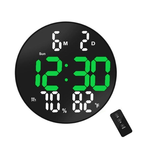Ceas Digital de Masa si de Perete cu Lumina Led Verde, Calendar, Temperatura, Termometru, Cronometru, Telecomanda, Afisare Umiditate, 20cm - Frize