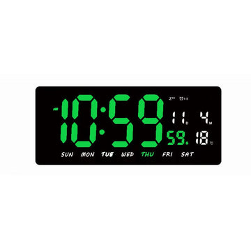 Ceas Digital de Masa si de Perete cu Lumina Led Verde, Tehnologie LED Fara Umbre, Calendar, Temperatura, Alarma, Functie Snooze, Luminozitate Adjustabila, 36x16cm - Frize
