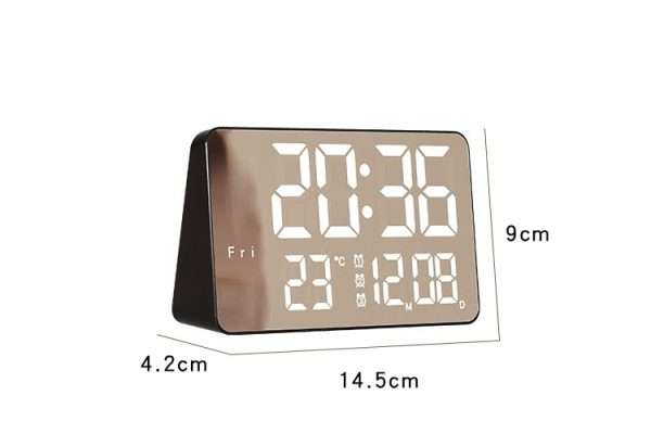 Ceas Digital de Masa cu Lumina Led Alb, Alarma, Calendar, Temperatura, Ecran Oglinda, Functie Snooze, Mod de Noapte - Frize