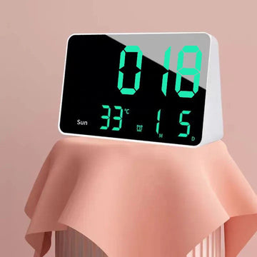 Ceas Digital de Masa cu Lumina Led Verde, Alarma, Calendar, Temperatura, Ecran Oglinda, Functie Snooze, Mod de Noapte - Frize