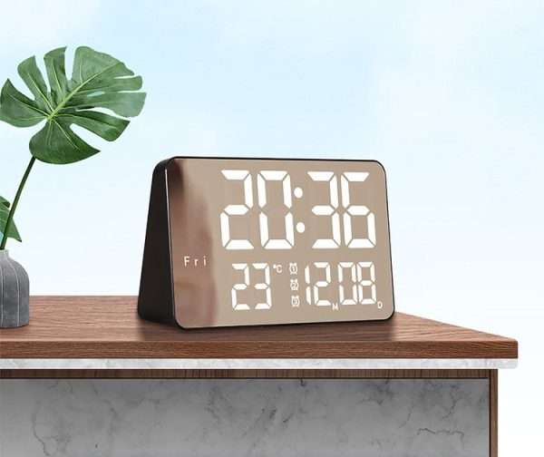 Ceas Digital de Masa cu Lumina Led Alb, Alarma, Calendar, Temperatura, Ecran Oglinda, Functie Snooze, Mod de Noapte - Frize