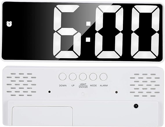 Ceas Electronic de Masa cu Lumina Led Albastru Deschis, Temperatura, Alarma, Comanda Vocala, 2 Trepte de Lumina, 160 X 60 X 25 mm, Adaptor Inclus, Alb - Frize