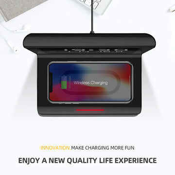 Ceas Digital de Birou cu Incarcare Wireless rapid, Alarma, Negru, Compatibil cu IOS si Android - Ceasuri Moderne
