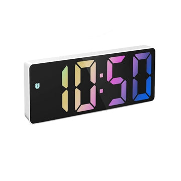 Ceas Electronic de Masa cu Lumina Led RGB, Temperatura, Alarma, Comanda Vocala, 2 Trepte de Lumina, 160 X 60 X 25 mm, Alb - Frize
