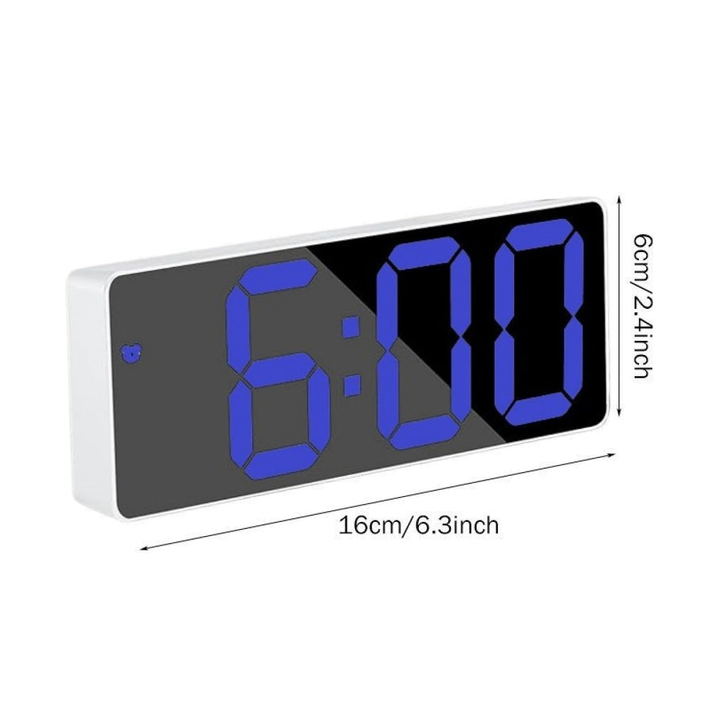 Ceas Electronic de Masa cu Lumina Led Albastru, Temperatura, Alarma, Comanda Vocala, 2 Trepte de Lumina, 160 X 60 X 25 mm, Adaptor Inclus, Alb - Frize