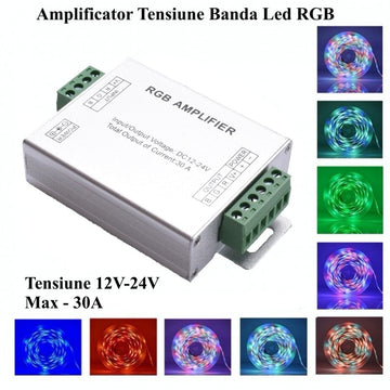 Amplificator Tensiune Banda Led RGB, DC 12-24V/30A - Frize