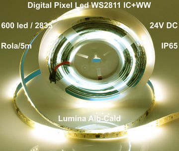 Banda Led 24V Alb-Cald, Digital WS2811 IC+WW, 120led/m - IP65 - Frize