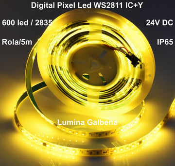 Banda Led 24V Galben, Digital WS2811 IC+Y, 120led/m - IP65 - Frize