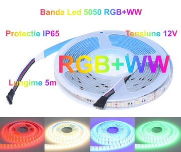 Banda Led RGBWW 5050, 60Led/m - IP65, 5m/Rola - Frize