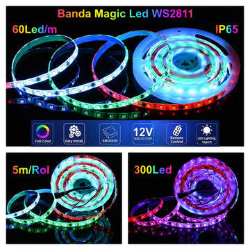Banda Led WS2811 Digital Pixel 5050 RGB 60D-12V/IP65 - Frize