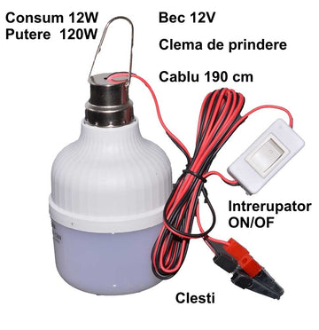 Bec 12V cu Led 12W/Clesti + Intrerupator - Frize