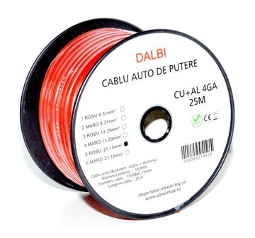 Cablu Auto de Putere Rosu CU+AL 4GA 10mm, 25m/Rola - Frize