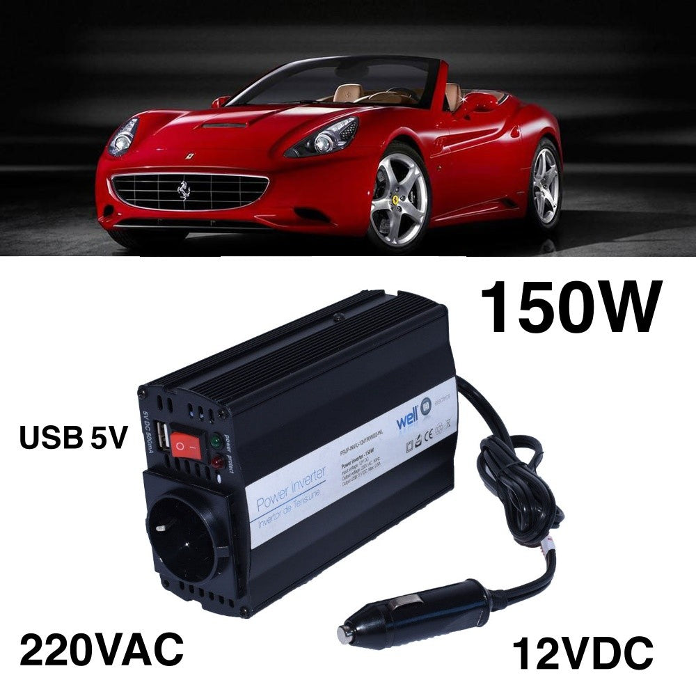 Invertor Auto 150W, 12V-220V + USB - Frize