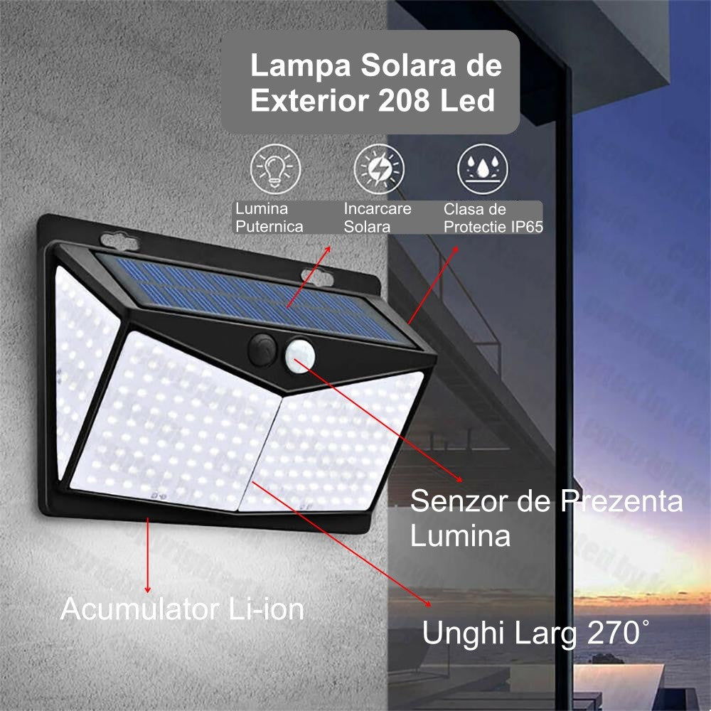 Lampa de Perete Solara 208 Led + Senzor - Frize
