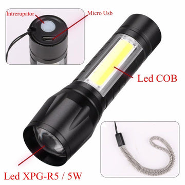 Lanterna de Mana 1 Led 5W XPE + COB Led si Acumulator - Frize
