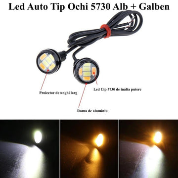 Led Auto 23mm - 12V, 5730 Alb + Galben, 2 Buc/Set - Frize