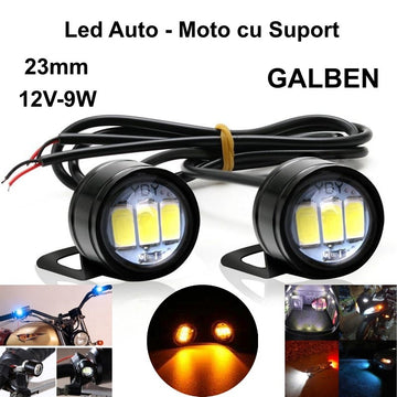 Led Auto 23mm cu Suport / 12V - 9W / GALBEN, 2 Buc/Set - Frize