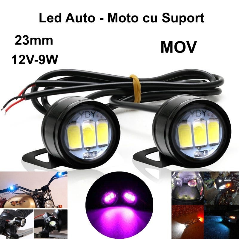 Led Auto 23mm cu Suport / 12V - 9W / MOV, 2 Buc/Set - Frize