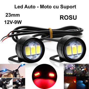 Led Auto 23mm cu Suport / 12V - 9W / ROSU, 2 Buc/Set - Frize