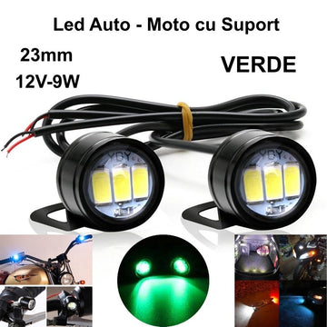 Led Auto 23mm cu Suport / 12V - 9W / VERDE, 2Buc/Set - Frize