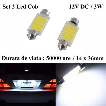 Led Auto 36mm Cob, Lumina Alba, 2buc/set - Frize