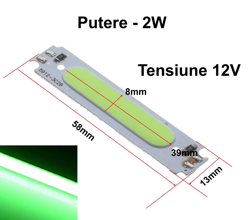 Led COB, 58x13mm/2W Verde - Frize