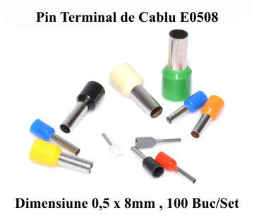 Pin Terminal de Cablu E0508 Alb, 100Buc/Set - Frize