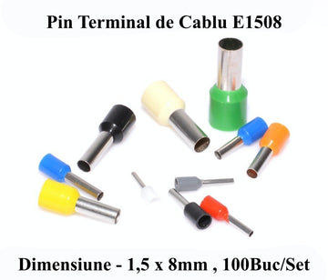 Pin Terminal de Cablu E1508 Negru, 100Buc/Set - Frize