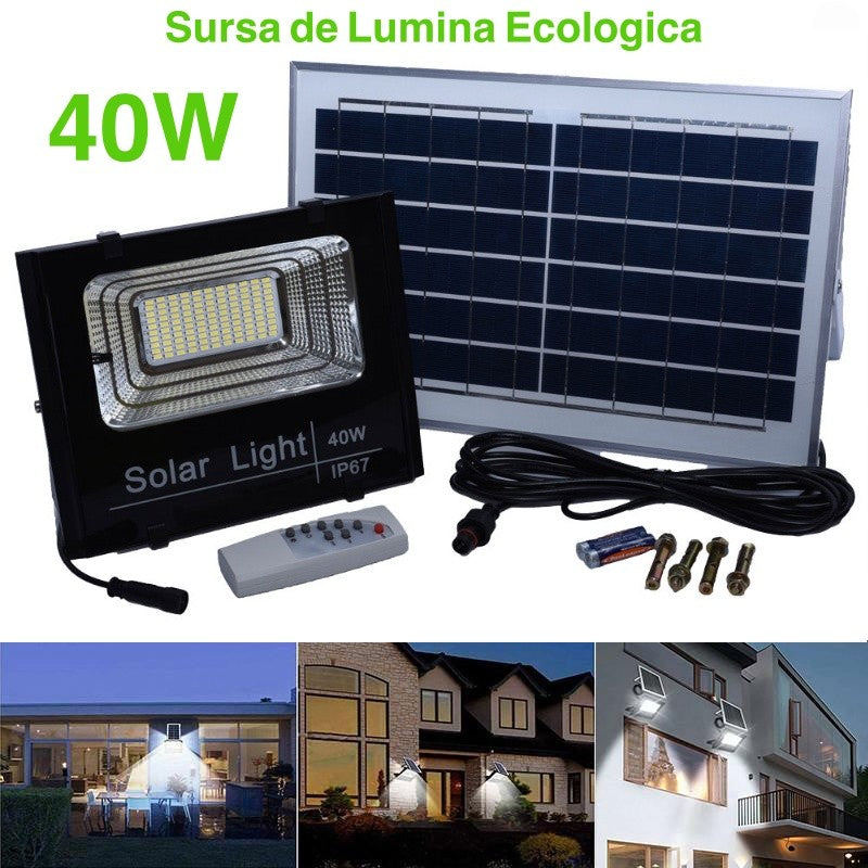 Proiector 40W cu Panou Solar și Telecomanda - Frize