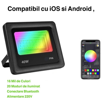 Proiector Smart Led RGBCW 40W cu Bluetooth - Frize