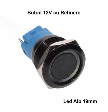 Push Buton Negru 19mm/Retinere cu Led Alb - Frize