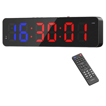 Ceas Digital de Masa sau Perete cu Led Rosu, Cronometru, Numaratoare Inversa, Afisaj Mare, Telecomanda Inclusa, Perfect Pentru Sali de Sport sau Activitati Sportive, 36x13cm, Negru - Frize