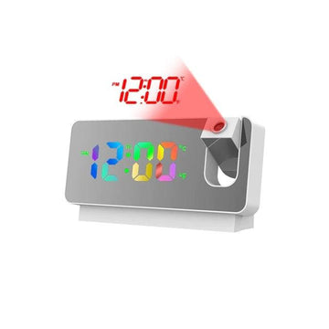 Ceas Digital cu Led RGB si Proiectie Pana la 5M Inaltime, Rotire la 180°, Alarma, Temperatura, Ecran LED, 2 Niveluri de Luminozitate, Alb - Ceasuri Moderne