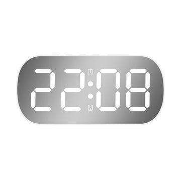 Ceas Digital de Masa cu Led Alb, Stil Oglinda Oval, Alarma, Ecran LED, 5 Niveluri de Luminozitate, Adaptor Inclus, Alb - Frize