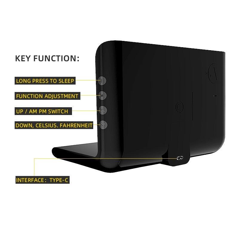 Ceas Digital de Birou cu Incarcare Wireless rapid, Alarma, Negru, Compatibil cu IOS si Android - Ceasuri Moderne