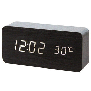 Ceas Electronic de Masa cu Led Alb, Termometru, Alarma, Control Vocal, 3 Trepte de Lumina, 15x7x4 cm, Negru - Frize
