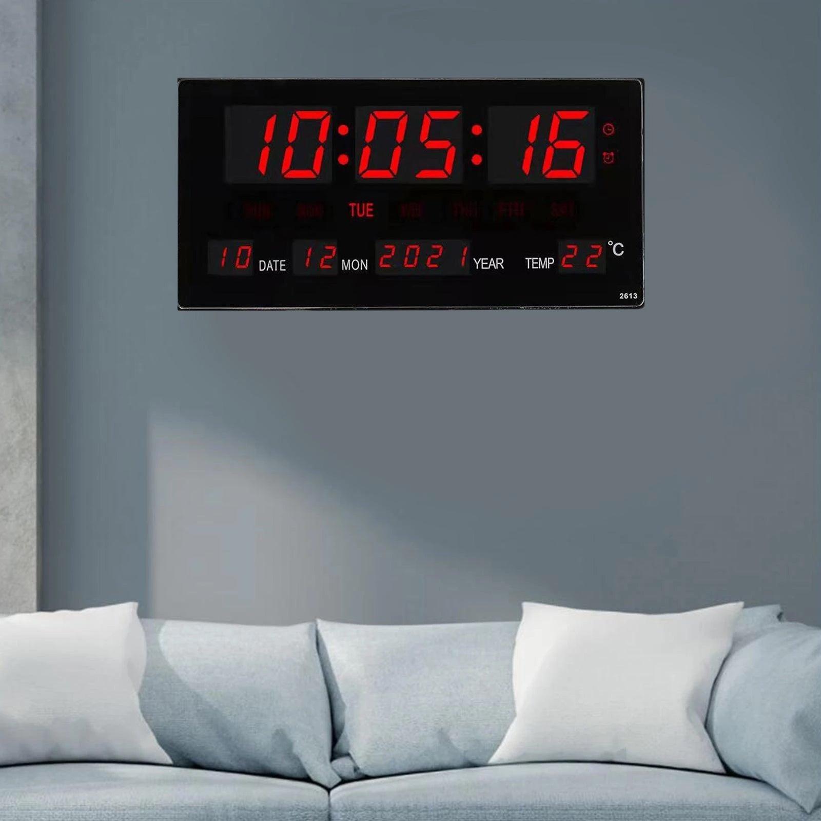 Ceas Digital de Perete cu Led Rosu, Calendar, Temperatura, Alarma, Termometru, 36x15cm - Ceasuri Moderne