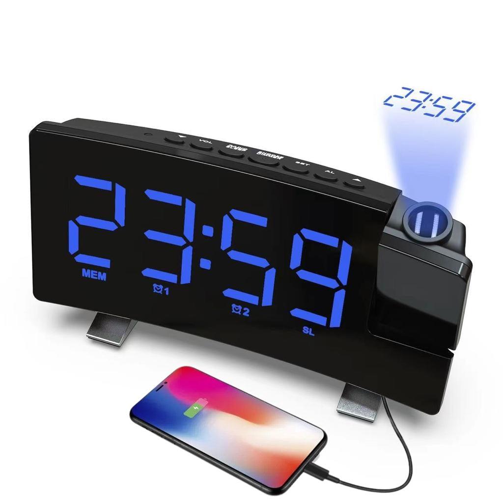 Ceas Digital cu Radio si Proiectie Pana la 5M Inaltime Alb, Rotire la 180°, Alarma, Port Incarcare USB, Temperatura, Ecran LED, 2 Niveluri de Luminozitate, Negru - Ceasuri Moderne
