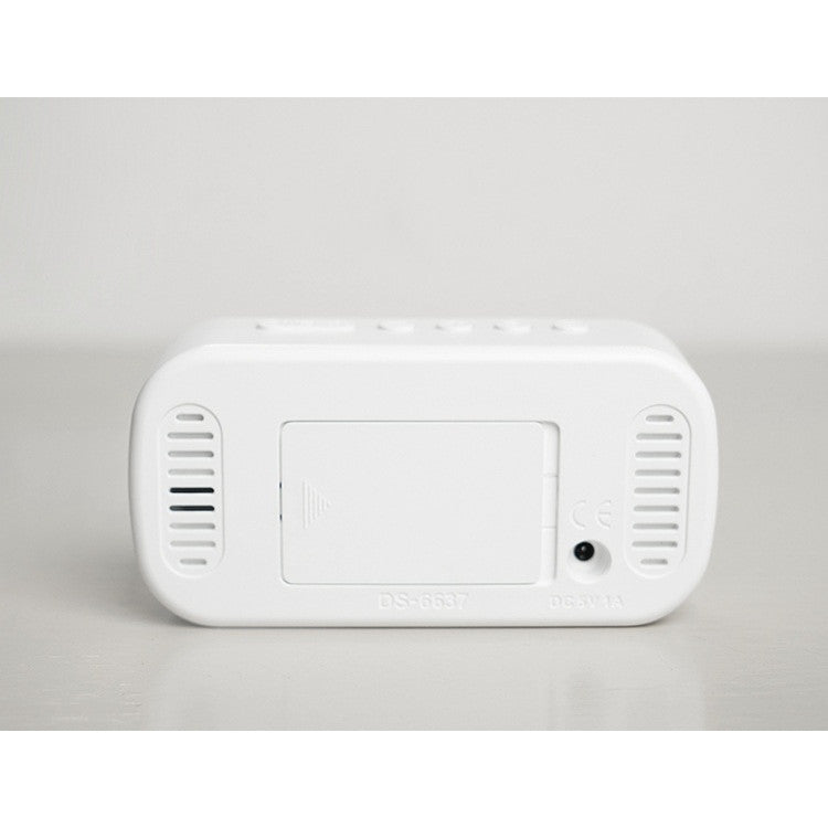 Ceas Digital de Masa cu Led Alb, Stil Oglinda Oval, Alarma, Ecran LED, 5 Niveluri de Luminozitate, Adaptor Inclus, Negru - Frize