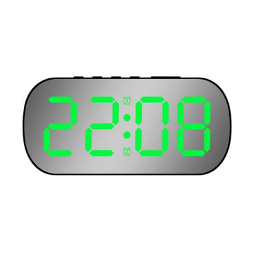 Ceas Digital de Masa cu Led Verde, Stil Oglinda Oval, Alarma, Ecran LED, 5 Niveluri de Luminozitate, Adaptor Inclus, Negru - Frize
